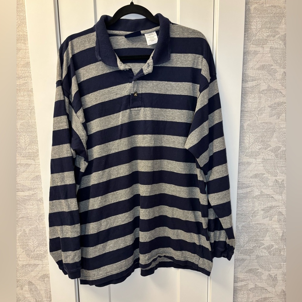 Y2K Striped Rugby Polo Oversized Fit Sz XL Oversized Grunge